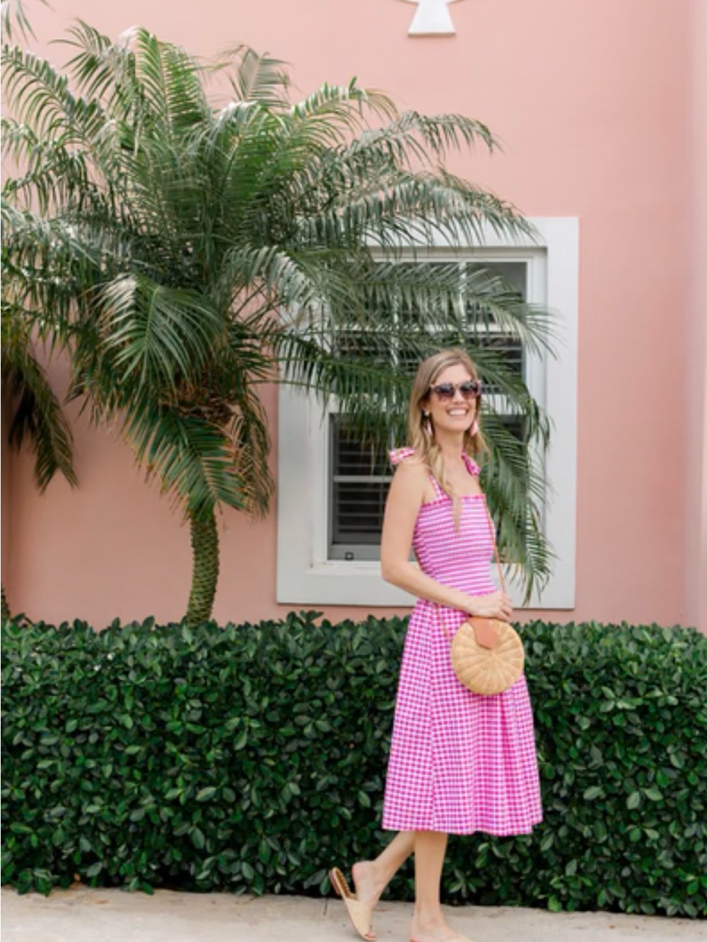 Elizabeth McKay Pink Gingham Tie-Shoulder Midi Dress